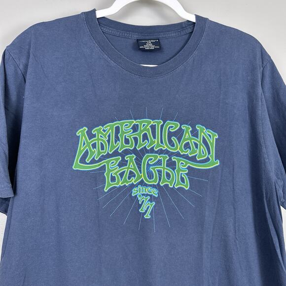 Vintage Y2K American Eagle 77 T-Shirt Men's Large 90s Style Grunge Cotton Tee - Picture 2 of 7